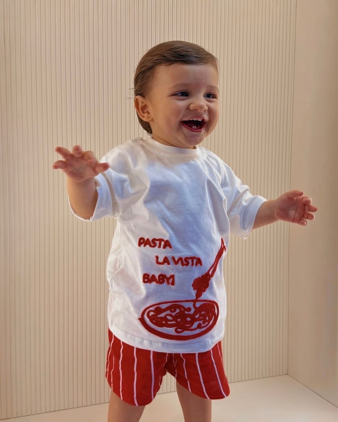 Pasta La Vista Baby! – Graphic Tee & Striped Shorts Set