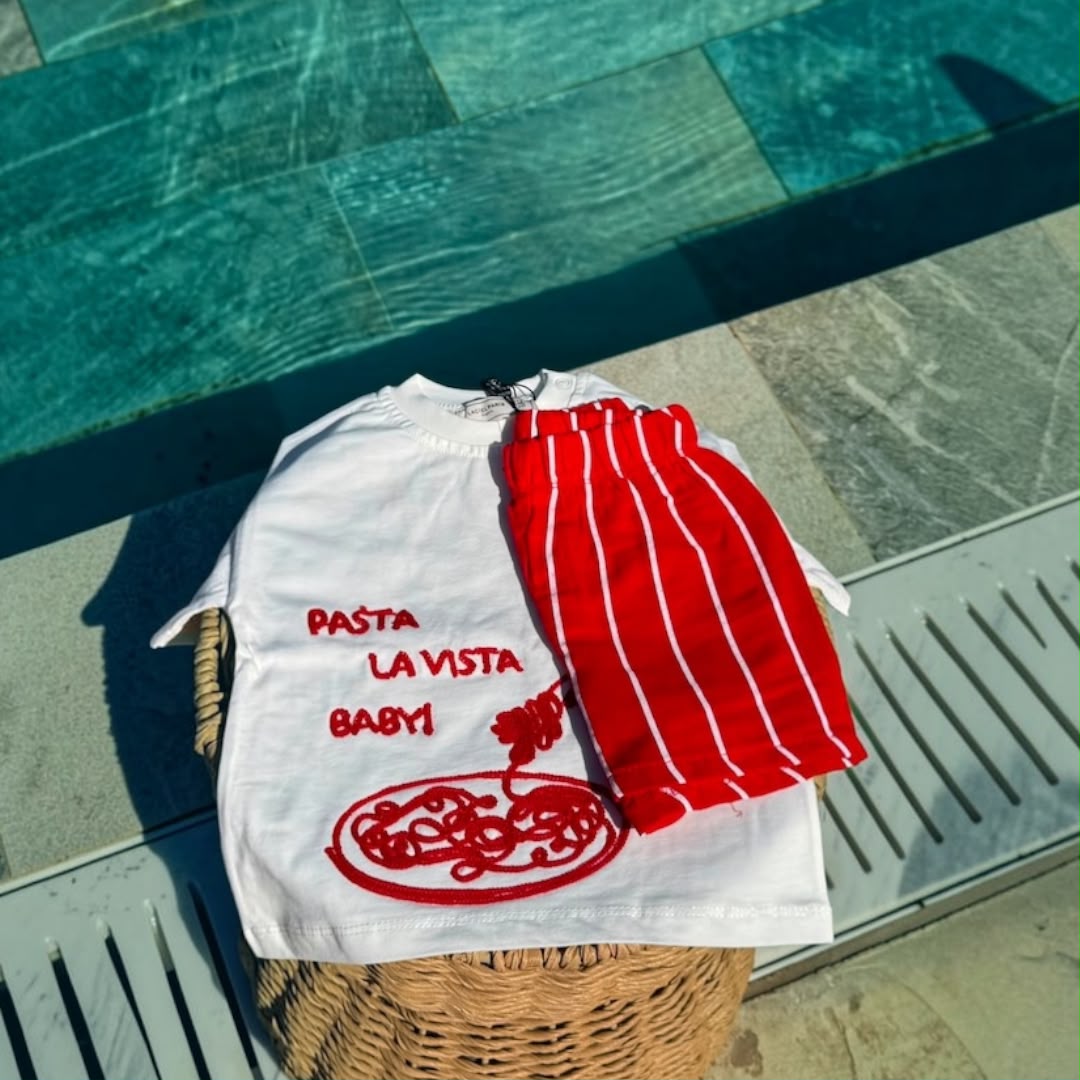 Pasta La Vista Baby! – Graphic Tee & Striped Shorts Set