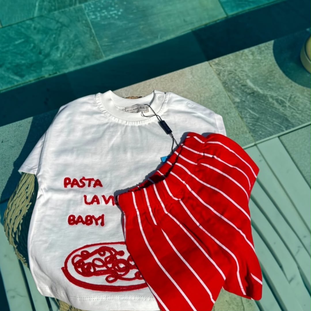 Pasta La Vista Baby! – Graphic Tee & Striped Shorts Set