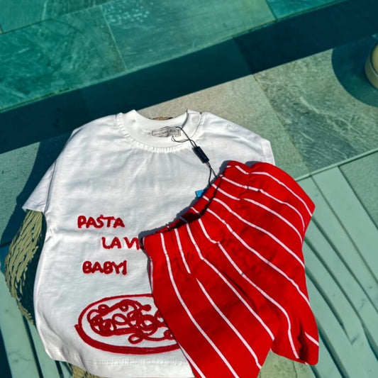 Pasta La Vista Baby! – Graphic Tee & Striped Shorts Set