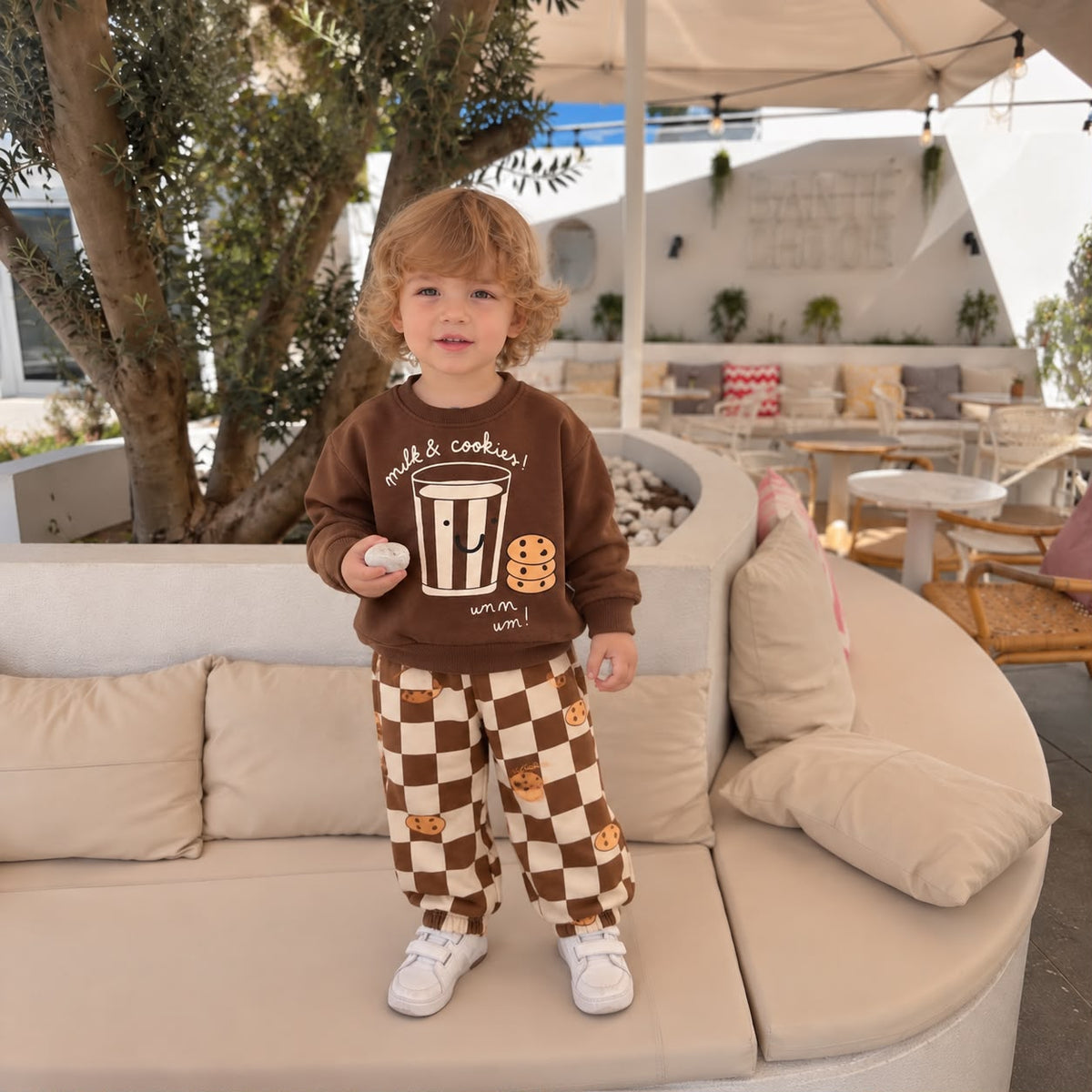 Milk & Cookies Baby Sweatshirt & Checkered Jogger Set