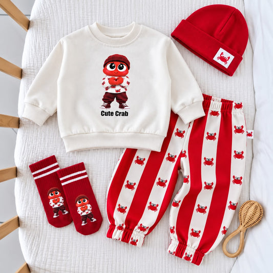 Crab & Bear Baby Outfit Set with Striped Joggers