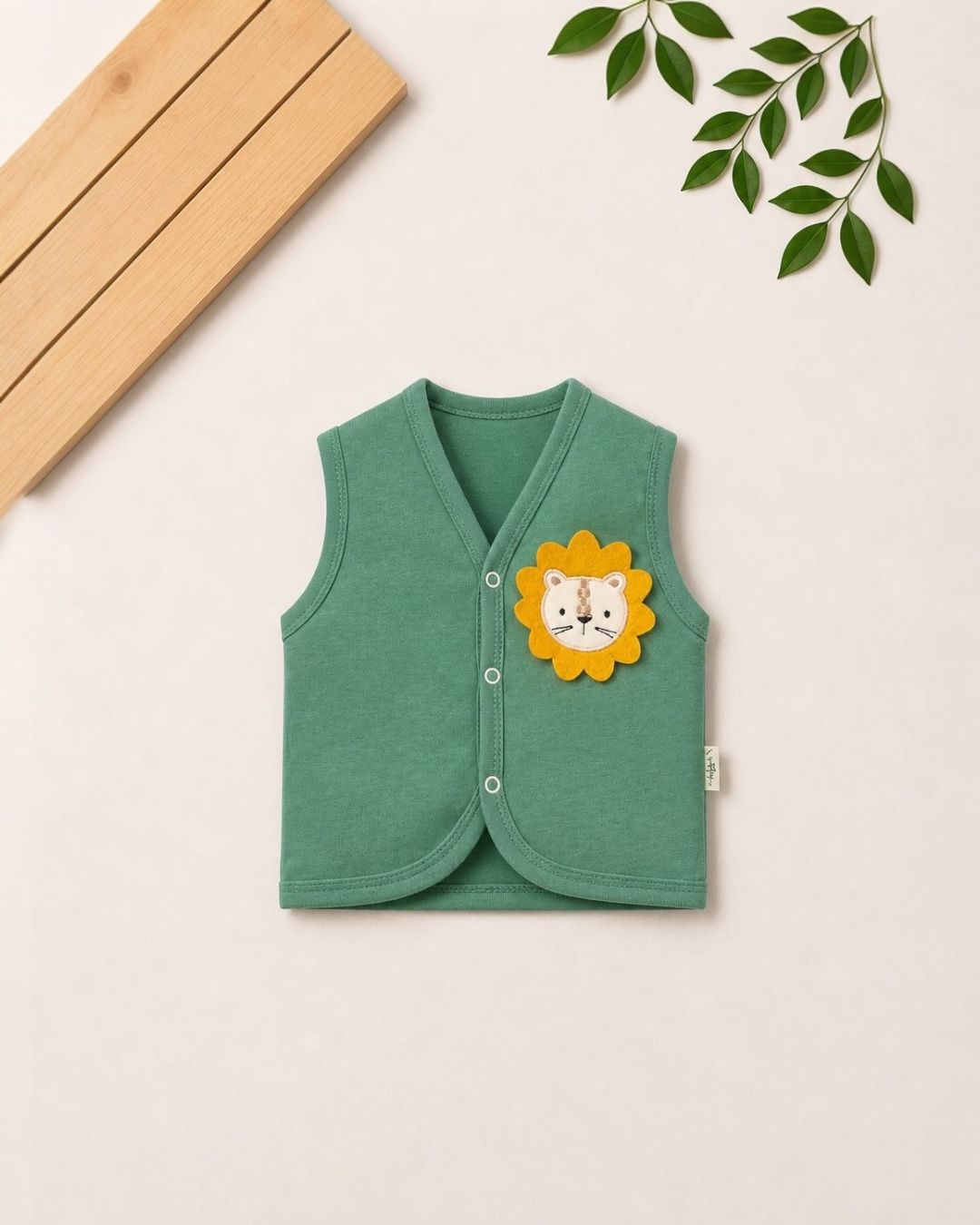 Lion Applique Baby Vest | Cotton Sleeveless Jacket