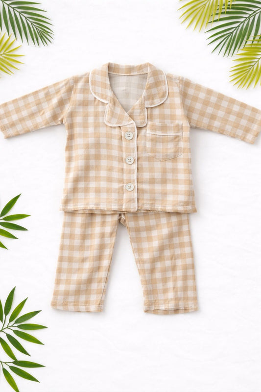 Baby Gingham Pajama Set - 2 Piece Beige Check