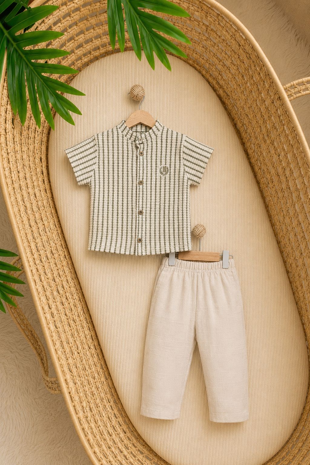 Toddler Striped Mandarin Collar Shirt & Linen Trousers Set