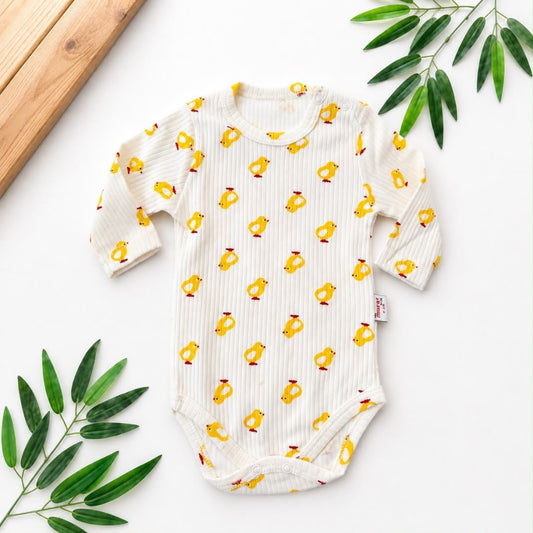 Baby Chick Print Ribbed Bodysuit flat lay