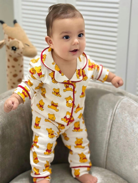 Baby Bear Print Pajama Set with Collar