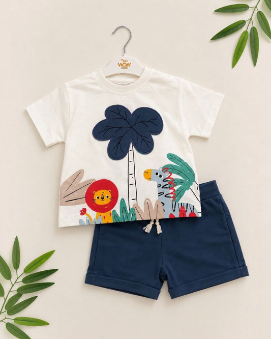 Boys Safari Animal T-Shirt & Shorts Set – Jungle Summer Outfit