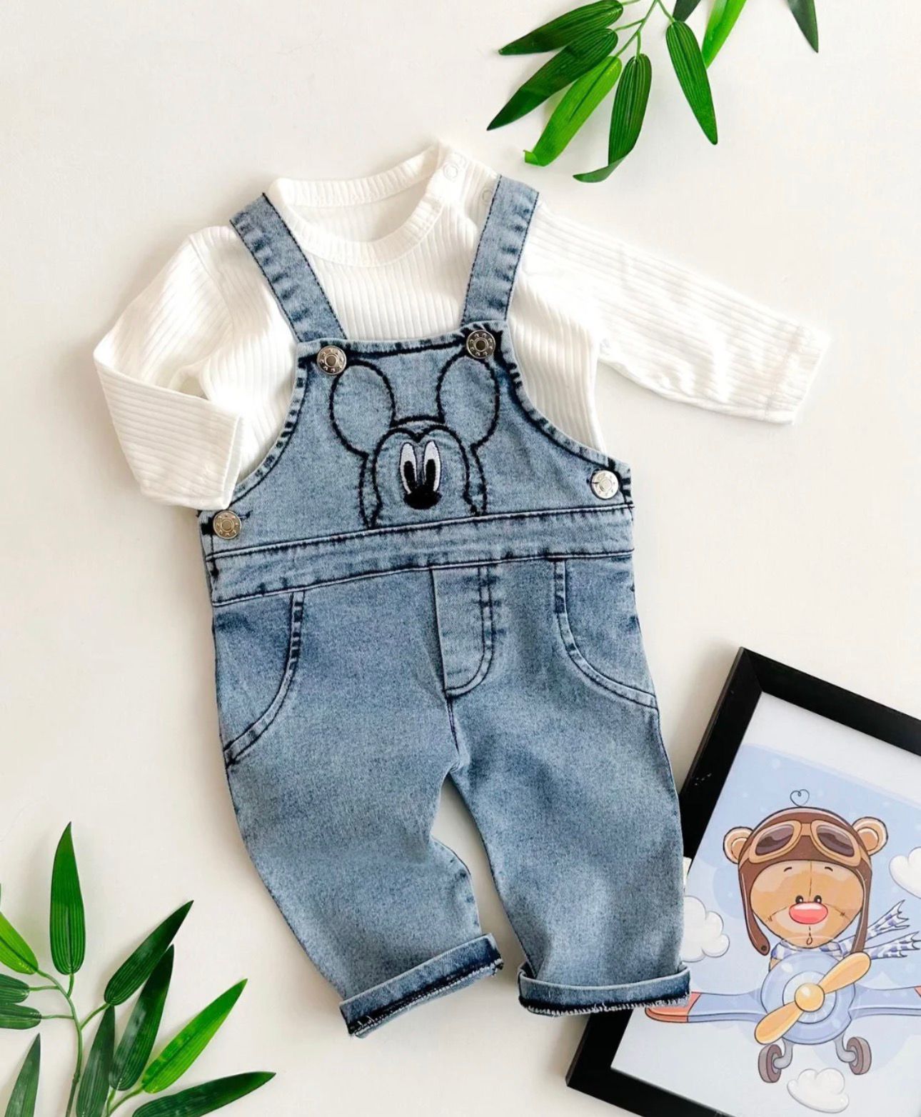 Baby Mouse Character Denim Dungaree Set