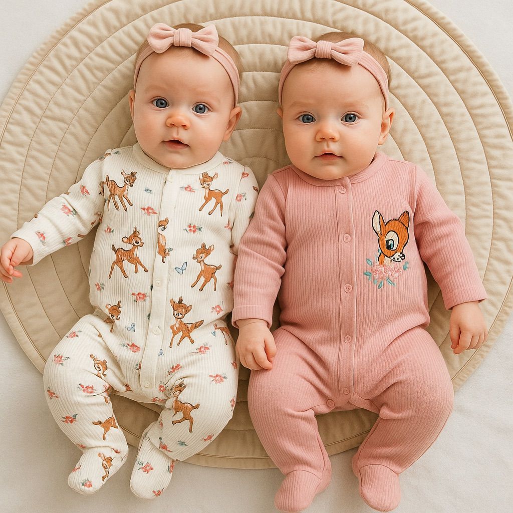 Baby Deer Romper - Footed Sleepsuit with Floral Print