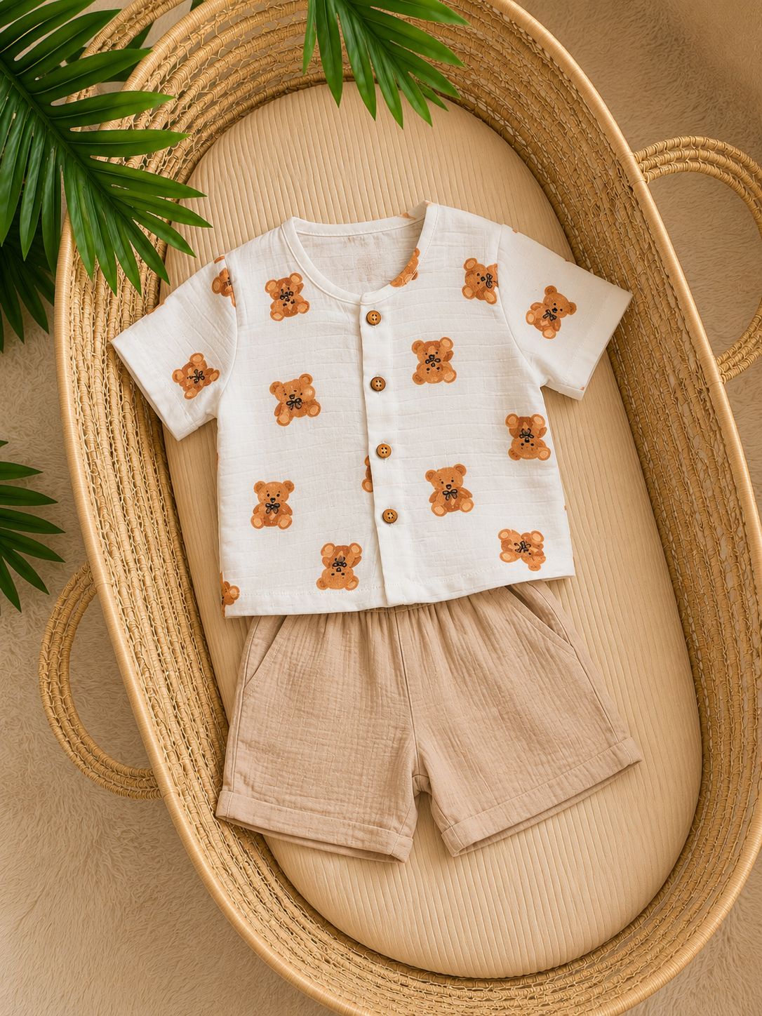 Baby Teddy Bear Muslin Shirt & Shorts Set