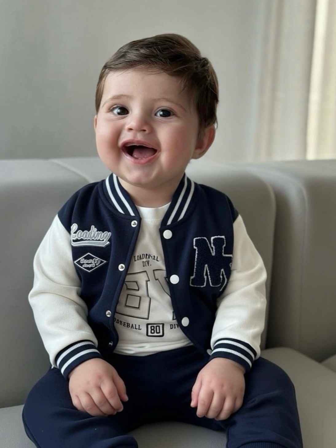 Navy Varsity Baby Set - 3 Piece Baseball Jacket Outfit