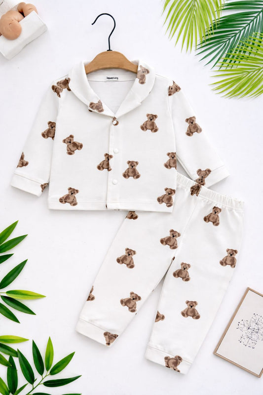 Teddy Bear Print Baby Pajama Set - Cotton Sleepwear