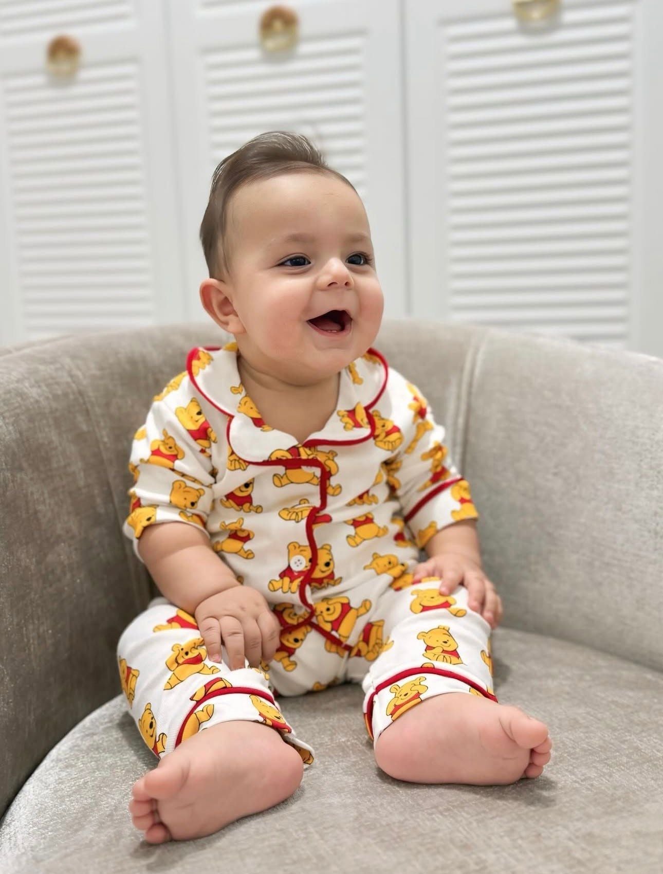 Baby Bear Print Pajama Set with Collar