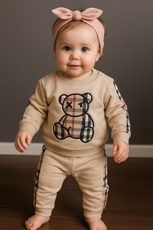 Plaid Bear Baby Set - Sweatshirt & Pants