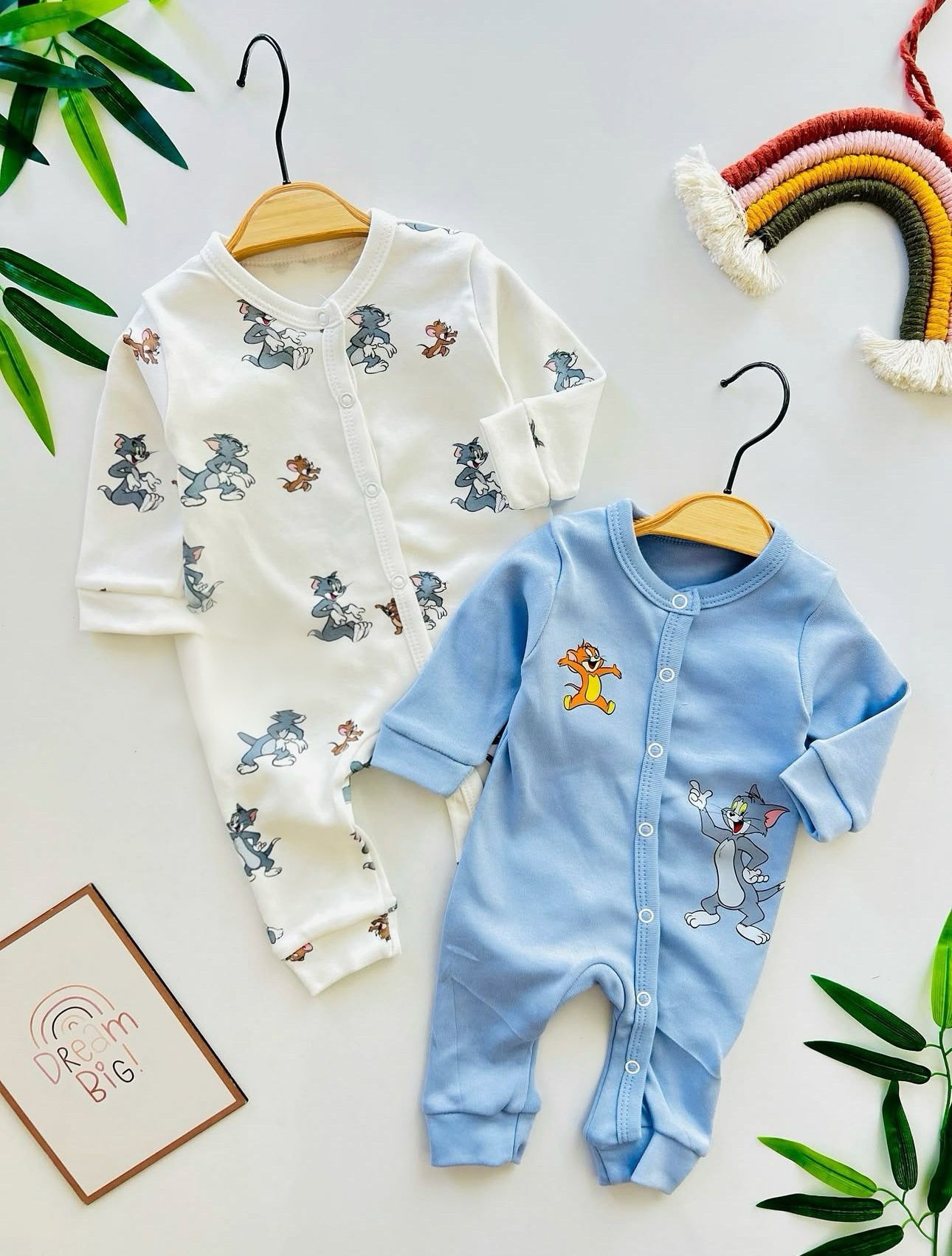 Baby Sleepsuit - Footed Romper with Cat & Mouse Character Prints