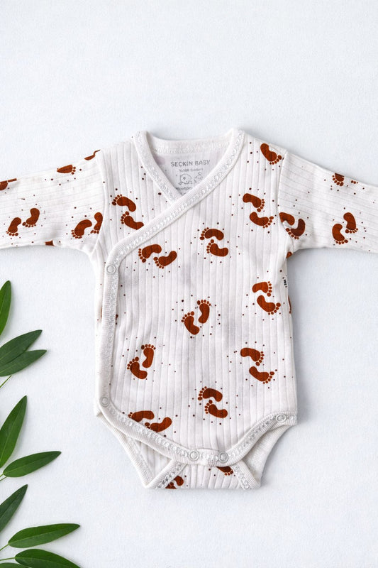 Baby Footprint Bodysuit - Kimono Style Wrap Onesie