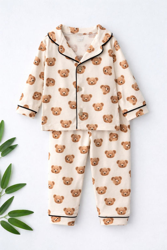 Teddy Bear Print Kids Pajama Set - Classic Cotton Sleepwear