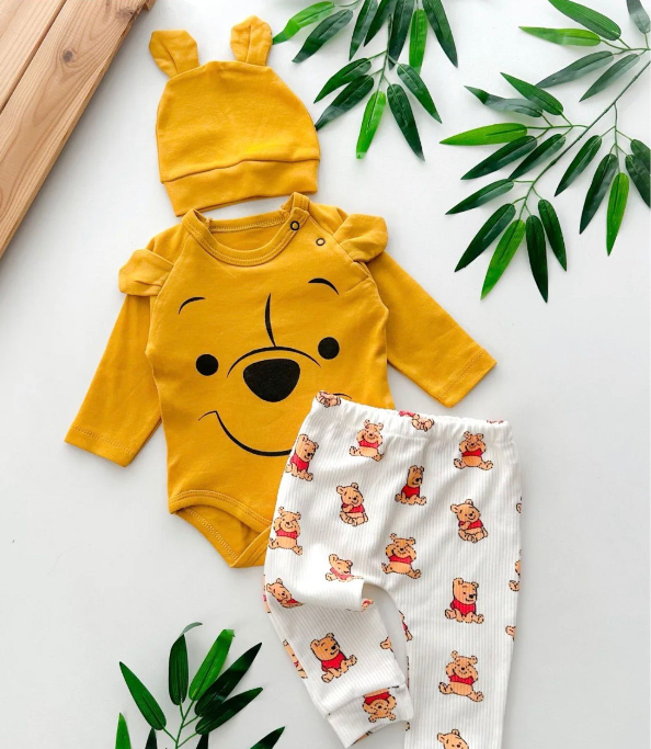 Baby Bear Bodysuit Set with Hat - Yellow