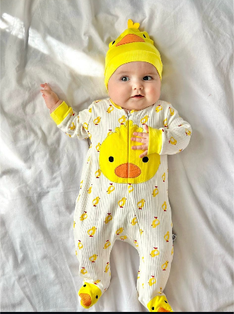Baby Duck Romper with Hat - Yellow Character Sleepsuit