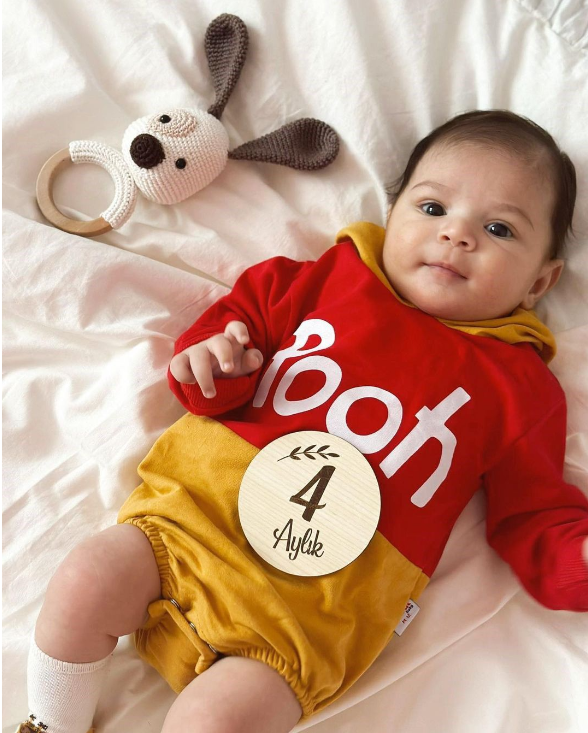 Baby Bear Hooded Romper - Red & Yellow