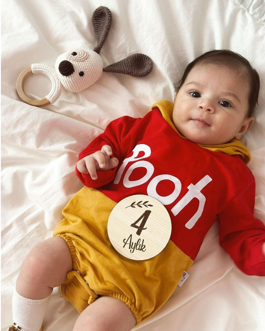 Baby Bear Hooded Romper - Red & Yellow