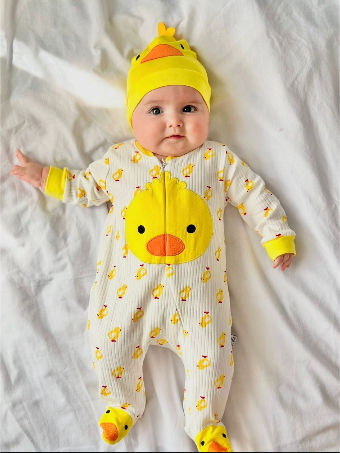 Baby Duck Romper with Hat - Yellow Character Sleepsuit
