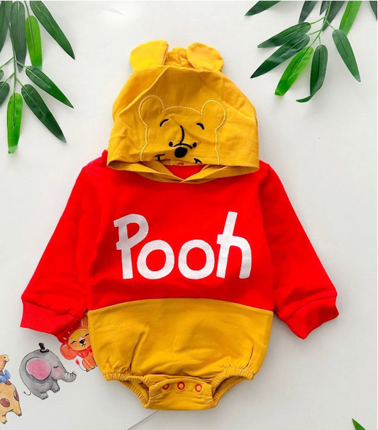 Baby Bear Hooded Romper - Red & Yellow