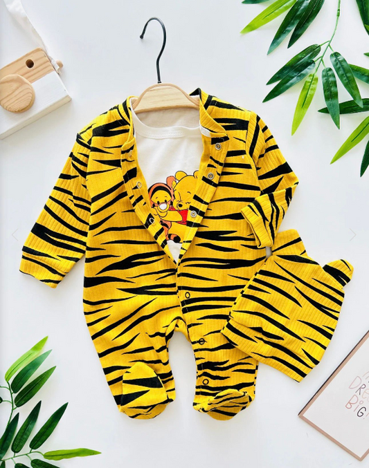 Baby Tiger Stripe Romper Set - Yellow & Black