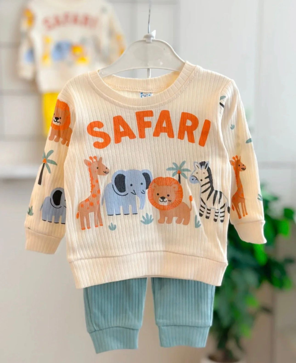 Baby-Sweatshirt-Set mit Safari-Tieren – Beige