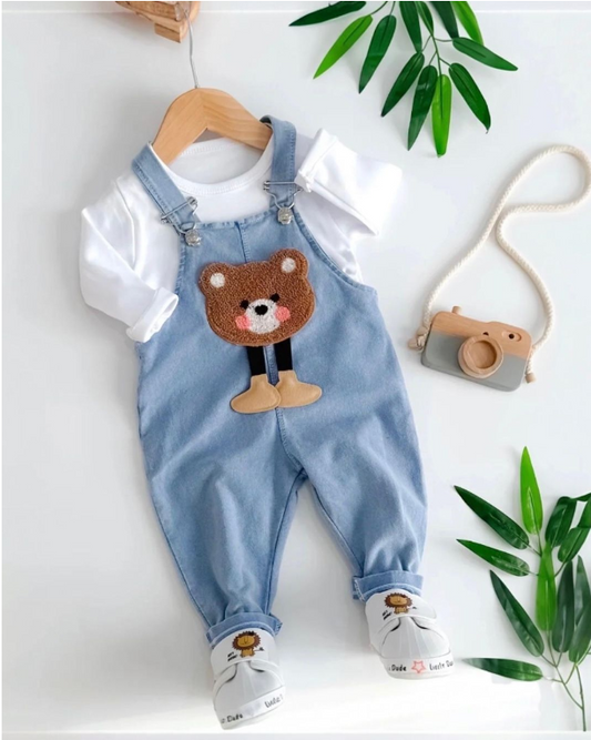 Teddy Bear Denim Dungaree Set