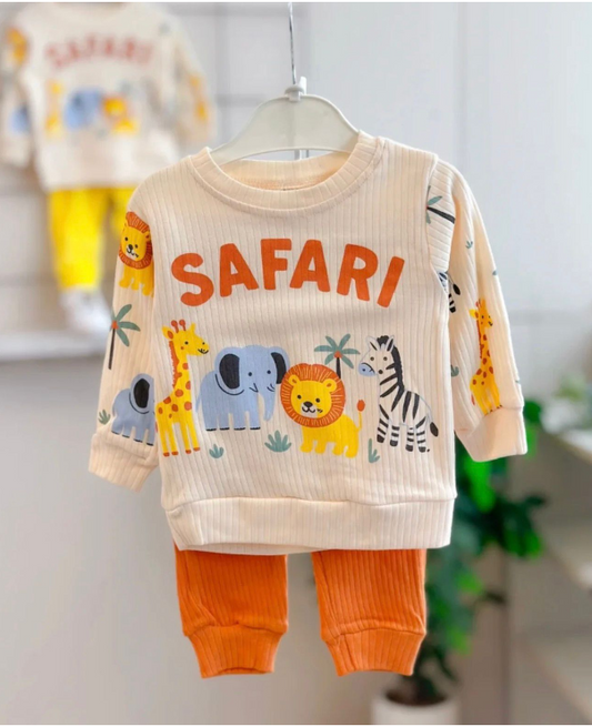 Baby Safari Animals Sweatshirt Set - Orange Pants