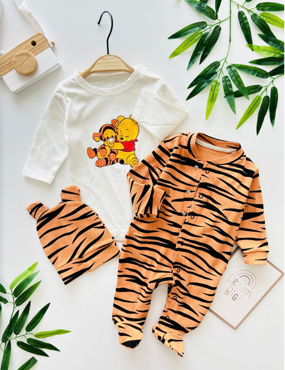Baby Tiger Stripe 3-Piece Set with Hat